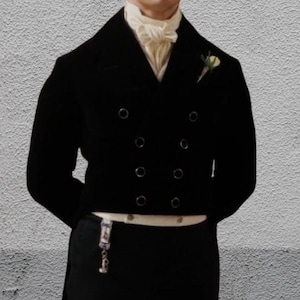 New Men&#39;s Black Wool Regency Tailcoat Men&#39;s – Double-Breasted Regency Coat for Formal Events, Reenactments, and Regency-Inspired Wedding