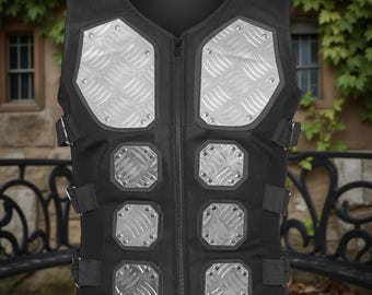 Men's Diamond-Plate Metal Cyber Bodice Waistcoat Jacket Steampunk Gothic Vest