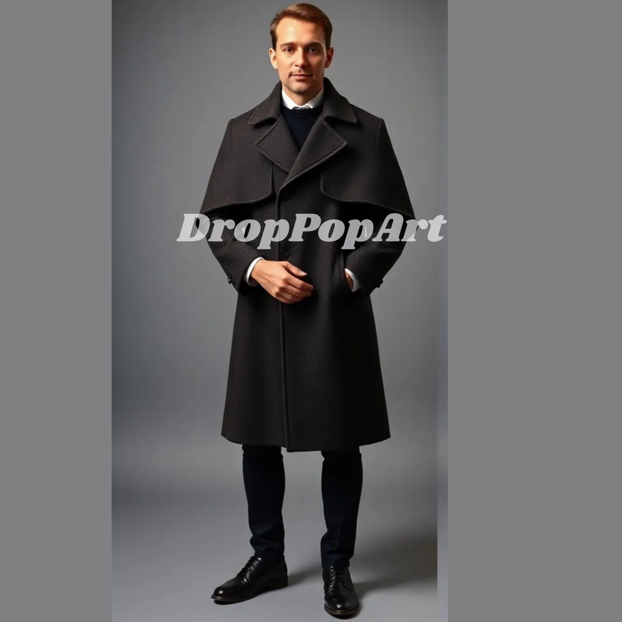 Men's Black Wool Cape Coat: Midnight Wanderer, Classic Style - Etsy