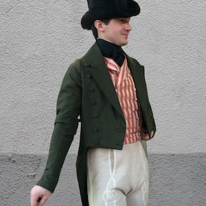 Herren dunkelgrüner Herren viktorianischer Wolle Gehrock, Herren Regency Frack, viktorianischer Frack, Regency Weste,