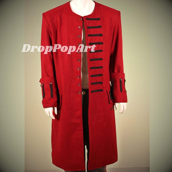 Giacca da pirata deluxe in lana rossa da uomo, cappotto da uomo in