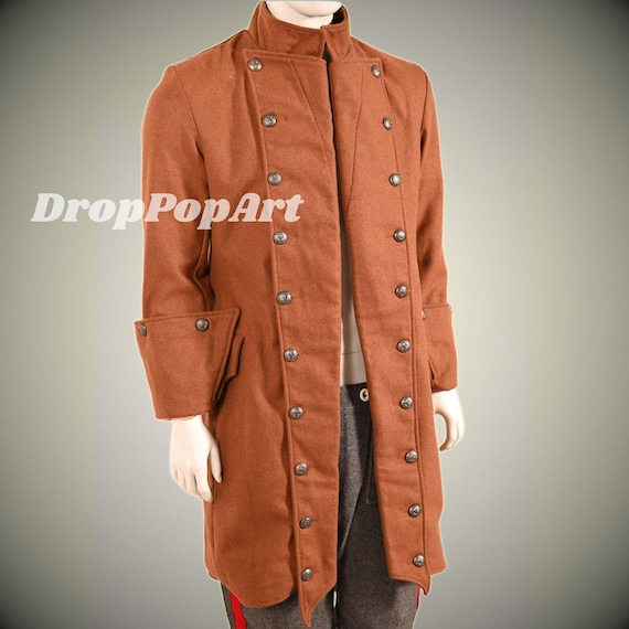 Men's Brown Pirate Costume Coat: Deluxe Jacket with Pockets
