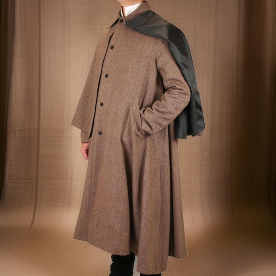 Men's Brown Wool Inverness Cape Coat: Victorian Style Outerwear
