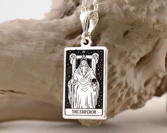 The Emperor Tarot Necklace, Tarot Card Charm in silver, Gold Tarot Necklace. Dainty Tarot Necklace Silver. 925 Silver Tarot Card Pendant