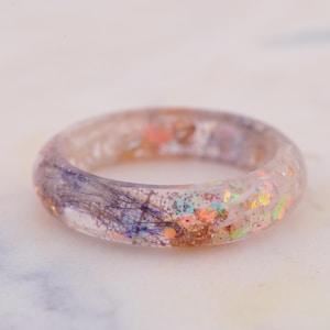 Resin Ring: Real Moss, Skeleton Leaf & Gold Flakes