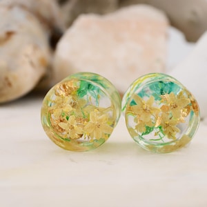 Resin Ear Plugs: Golden Wildflower & 24K Gold Flakes
