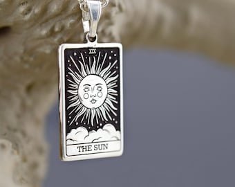 The Sun Tarot Necklace, Silver 925 Tarot. Dainty Tarot Card Necklace, Spiritual Charm Necklace, Rectangle Necklace, Tarot Lover Gift