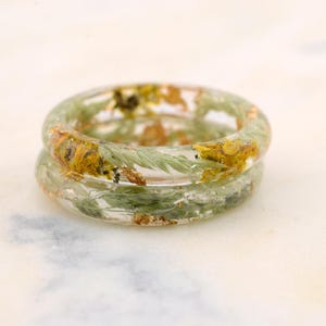 Forest Lichen Resin Ring: Wheat Ear & 24k Gold Flakes