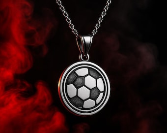 Fußball Anhänger, Halskette, Sterling Silber 925, Minimalistischer Fußball Schmuck, Geschenk für Spieler, Trainer, Fußballfans, Fußball-Halskette