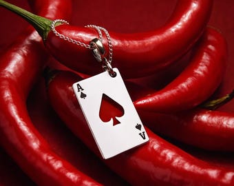 Ace of Spades Pendant, 925 Sterling Silver Jewelry Card Theme, Good Luck Charm Pendant, Gift for Card and Board Game Lovers, Poker Talisman