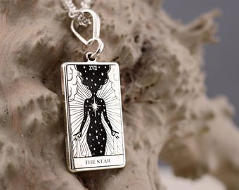 Collar de Tarot Estrella, Charm de Carta del Tarot en Plata, Collar Oculto de Oro. Collar de Tarot de Oro. Delicado Collar de Tarot de Plata. Joyería de Tarot.