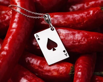 Ace of Spades Pendant, 925 Sterling Silver Jewelry Card Theme, Good Luck Charm Pendant, Gift for Card and Board Game Lovers, Poker Talisman