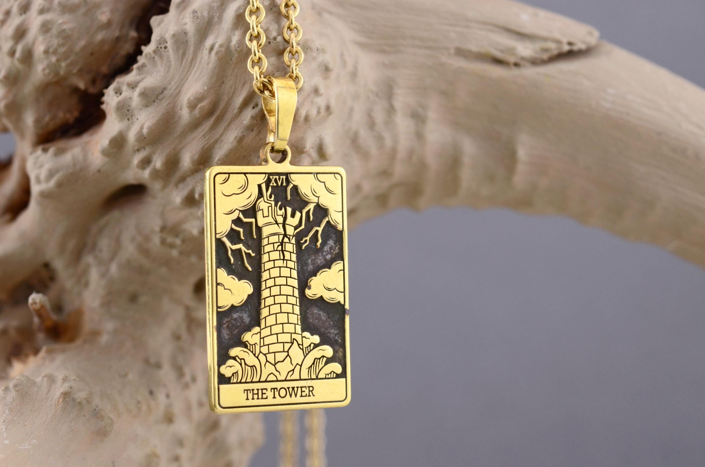 The Tower Tarot Card Necklace - Etsy