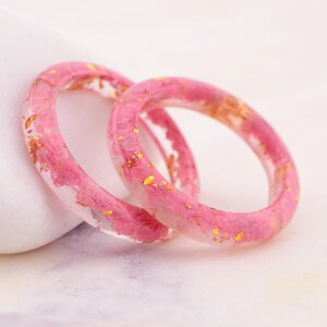 Pink Resin Ring: 24k Gold Flake, Delicate Floral Band