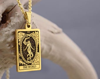 Collar del Tarot Mundial, dije de carta del Tarot en plata, joyería espiritual. Collar de Tarot de oro. Joyería espiritual de plata y oro. Joyería del Tarot.