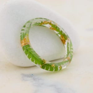 Fern Resin Ring: Real Pressed Leaves with 24k Gold Flakes