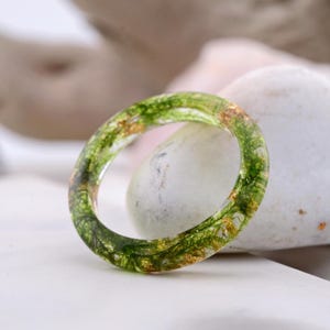 Green Moss Resin Ring, Real Moss Ring, Nature Ring, Real Plant Ring, Botanical Forest Jewelry, Forest Lover Gift. Green Resin Ring