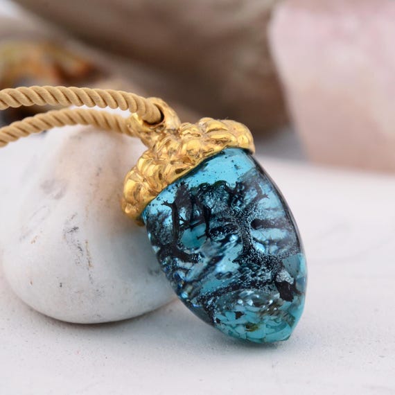 Turquoise Acorn Pendant, Turquoise Blue Pendant, Ocean Theme