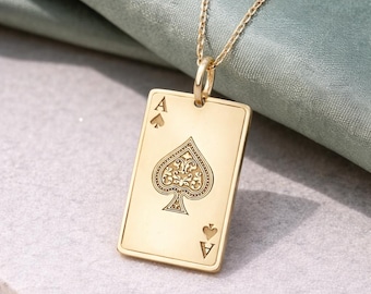 Ace of Spades Necklace, 925 Sterling Silver Poker Pendant, Lucky Card Charm. Poker Card Necklace, Ace of Spades Silver Necklace.