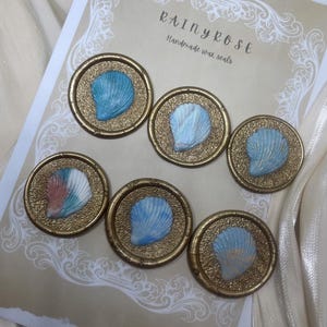 Seashell Wax Seal Stickers: Boho Ocean Style, Gold Accents