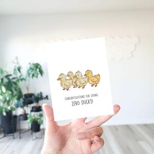 Zéro canard offert, carte de canards, cartes de voeux, canard drôle, carte de jeu de mots canard, carte de félicitations, jeu de mots drôle, jeu de mots canard, canards mignons, carte sarcastique