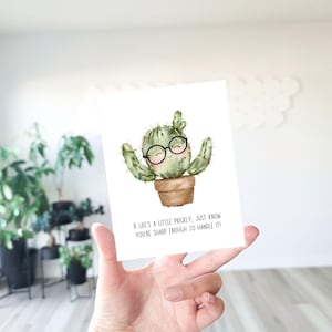 Carte de voeux cactus, cactus épineux, carte de jeu de mots cactus, succulent, cactus mignon, encouragement, inspirant, motivant, message positif