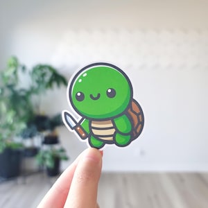 Schildkröte mit Messer, Aufkleber, lustige Schildkröte, wütende Schildkröte, Killerschildkröte, Schildkrötenliebhaber, Laptopaufkleber, süße Schildkröte, Schildkrötenaufkleber, Schildkröten