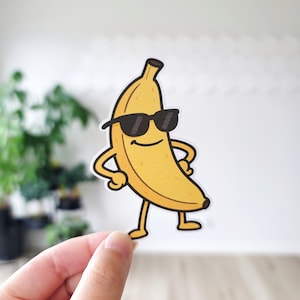 Cooler Bananenaufkleber, Bananenaufkleber, Banane mit Sonnenbrille, Chill Bananenaufkleber, schrullige Banane, Banane mit Einstellung, Bananenliebhaber, Banane