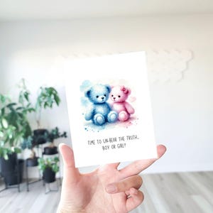Il est temps de dévoiler la vérité, carte de genre, ours en peluche, jeu de mots, ours, grossesse, faire-part de grossesse, garçon ou fille, carte de baby shower