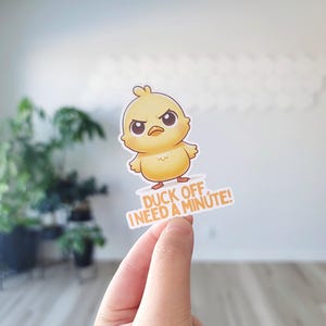 Duck Off I Need A Minute, Stickers, Duck Sticker, Duck Lovers, Funny Rude Stickers, Ducks, Angry Duck, Quirky Duck, Duck Puns, Sarcastic