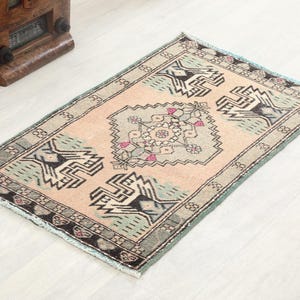 2x3 Pink Black Turkish Small Rug, 2x3 Handmade Vintage Rug, Oushak Small Rug, Kitchen Rug, Bathroom Rug, Entryway Door mat, Small Home Decor