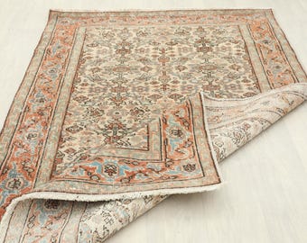 150x150 Vintage türkischer Teppich: Orange Blau Handgewebter Oushak Teppich, Vintage Wollteppich, Wohndekor, Bodenteppich, Handgewebter Teppich