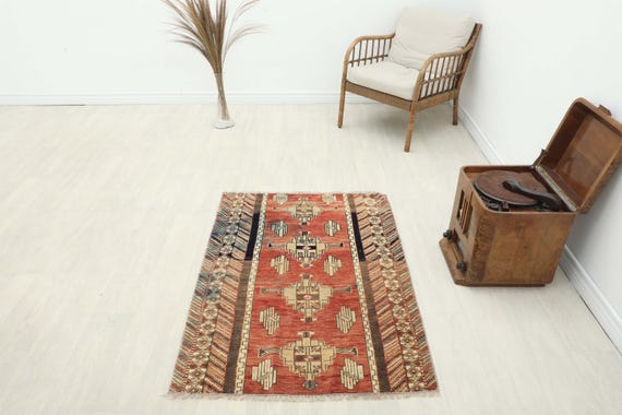 3x4 Red Brown Handmade Oushak Turkish Rug, Area Rug Vintage Small