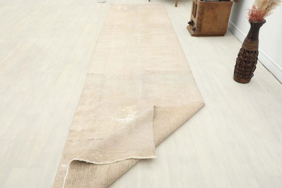 3x9 Vintage Turkish Runner Rug: Beige Floral Hallway Decor, Oushak Rug Runner, Hallway Runner, Faded Runner, Long Home Decor