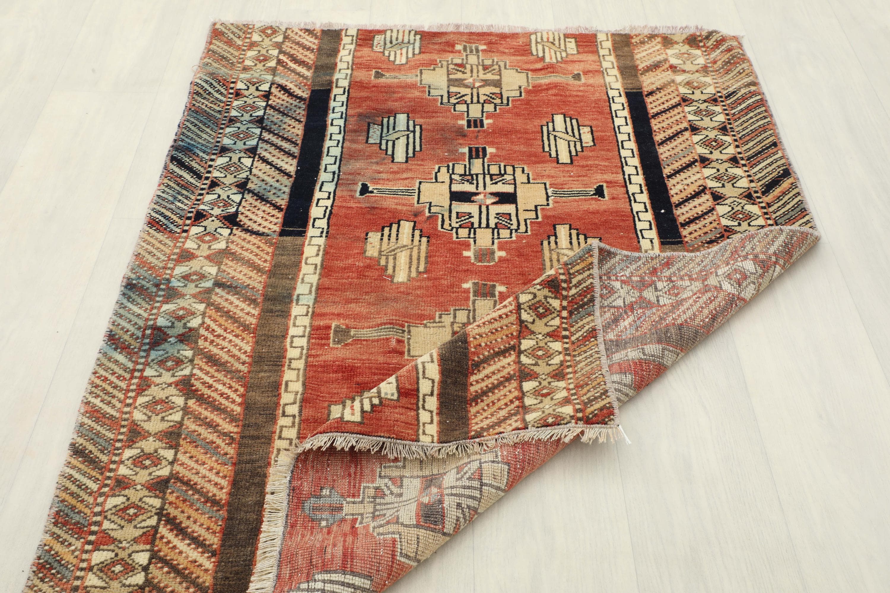 3x4 Red Brown Handmade Oushak Turkish Rug, Area Rug Vintage Small