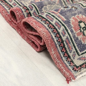 Handwoven 7x11 Oushak Rug: Red & Blue Vintage Turkish Area Rug, Handmade Area Rug, Vintage Wool Rug, Oversize Rug, Floor Rug, Cute Rug