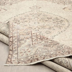 7x11 Beige Floral Oushak Rug: Vintage Turkish Hand-Knotted Wool, Handmade Area Rug, Vintage Wool Rug, Oversize Rug, Floor Rug, Cute Rug