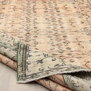 6x9 Orange Vintage Rug, 6x9 Green Turkish Rug, Handmade Area Rug, Living Room Rug, Eclectic Oushak Rug, Vintage Area Rug, Oushak Rug,Bedroom