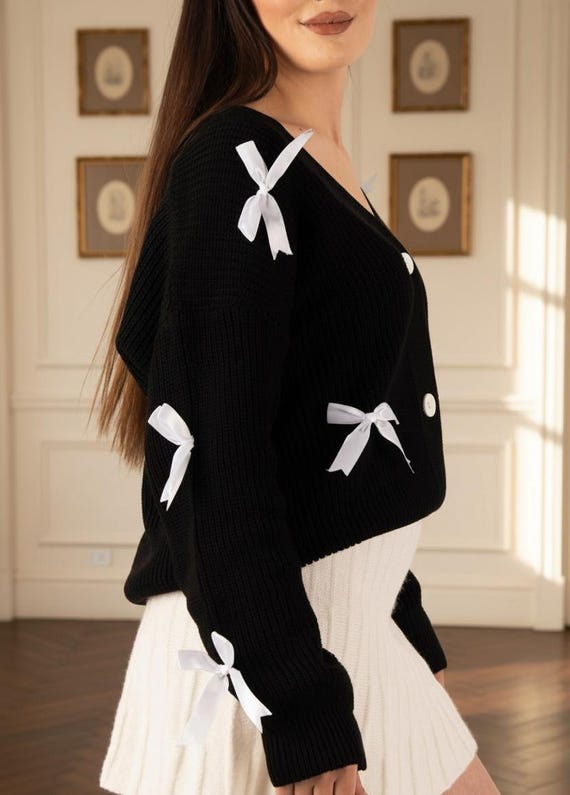 black dress white cardigan BLACK & WHITE LUREX CARDIGAN/ DRESS – Elgoo COLLECTION
