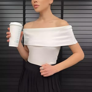 Women’s Ecru Blouse with Madonna Off Shoulder Collar | Short Sleeve Feminine Top | Casual Elegant Summer Outfit | Stylish Brunch Shirt