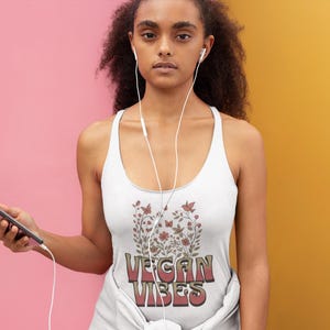 Vegan Vibes Racerback Tank Top | Next Level 6733 Triblend | Plant-Based Message Shirt | Animal Rights Tee | Eco-Friendly Workout Tank