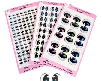 Olhos de boneca adesivos de resina BDE010 - Perfeitos para argila, feltro, tecido, plástico, cerâmica, EVA, papel, gesso e outros materiais de artesanato.