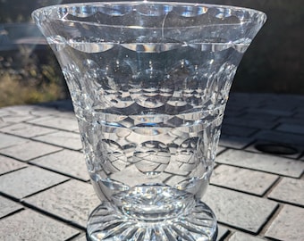 VINTAGE ART DECO English Cut Crystal Thumbprint/ Optical Illusion Flared Footed Vase