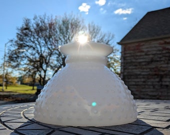 Midcentury HOBNAIL MILK GLASS Lamp/ Ceiling Fixture Glass Light Shade/ Cover - Flat Top