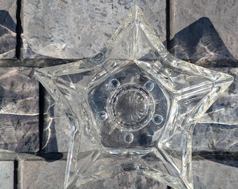 HAZEL ATLAS "Star Clear" Glass Candlestick Holders (Set of 2)