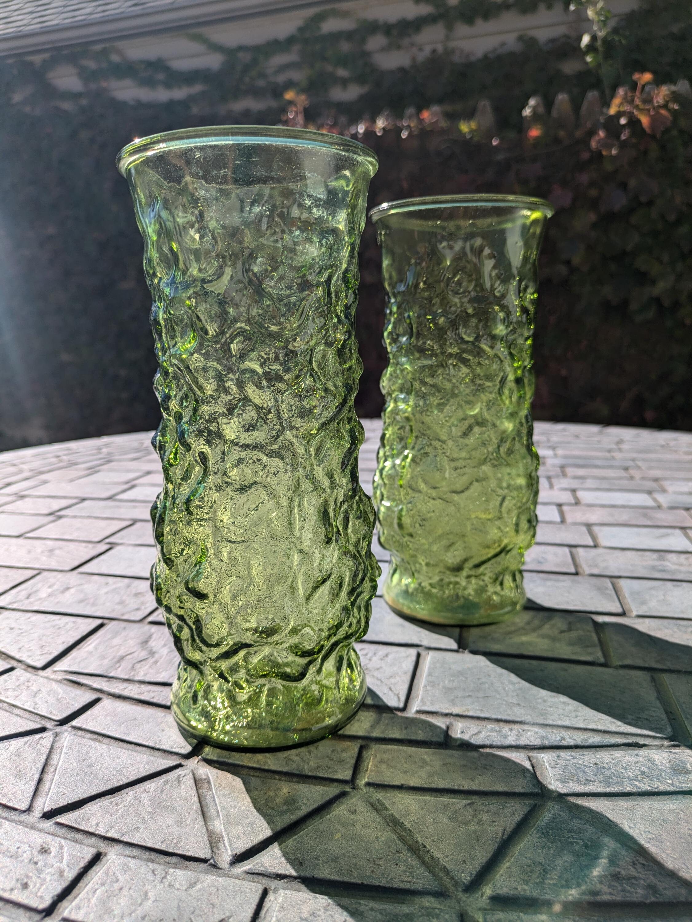 Vintage 1960s E.O. Brody Co. Olive Green Crinkle Vases (Set of 2)