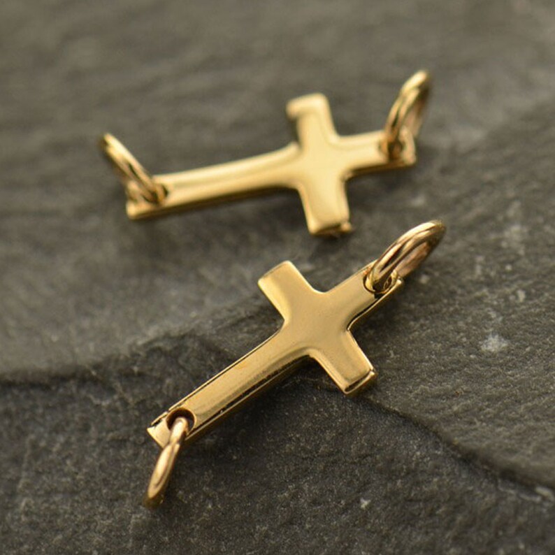 Small Sideways Cross Charm Link Connector Sterling Silver Etsy