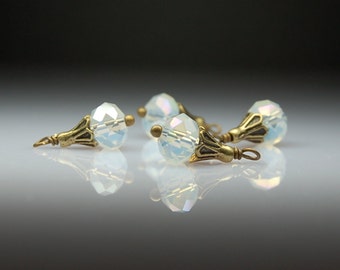 Vintage Style Bead Dangles Clear Opal Glass Set  of Four C22