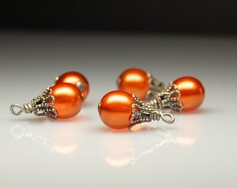 Vintage Style Bead Dangles Orange Glass Set of Five O458