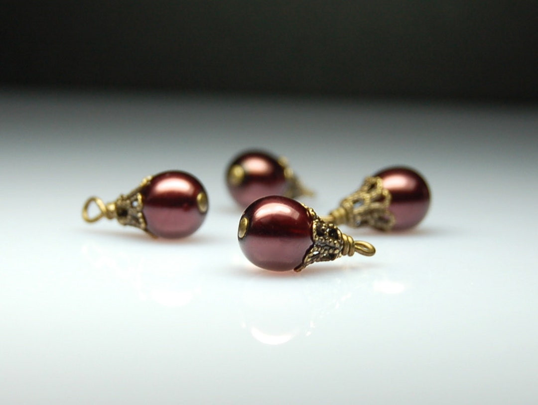 Bead Dangles Vintage Style Burgundy Red Glass Set of Four R28 Etsy